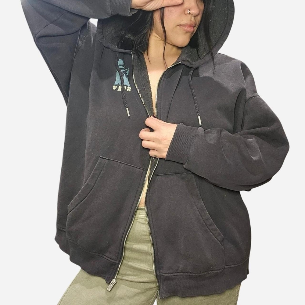 Vintage Roxy Black Zip-up Hoodie with Back Graphic - Picture 2 of 6